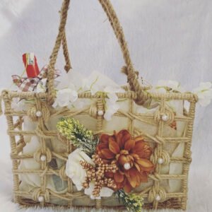 wrought iron basket with jute rope